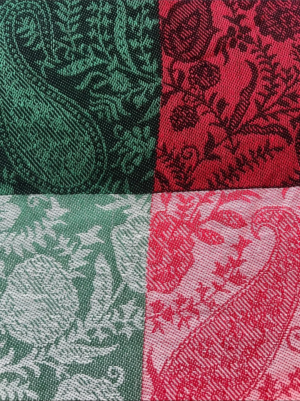pashmina | Black, White, Red & Green Paisley Patch Scarf Wrap Sz 76” L x 27” W
